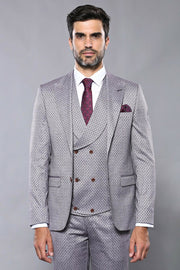 Self-Patterned Light Burgundy Suit | Wessi $100 - $150, $150 - $200, 3-piece-suit, 36, 38, 40, 42, 48, 6 Drop, Daily, Italian, Italian Suit, mens-suit, mens-suit_obsolete, Modern Fit, Pattern