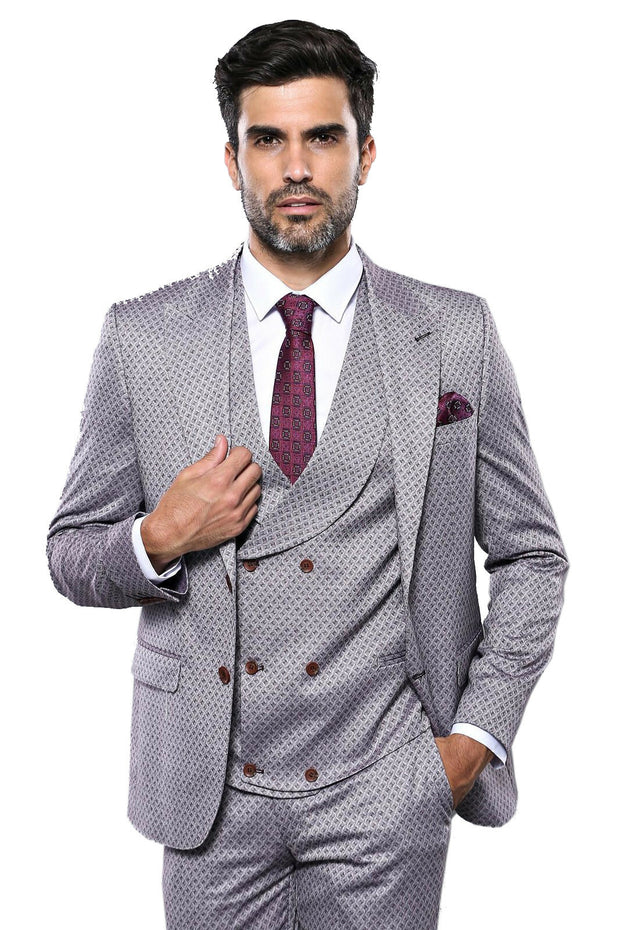 Self-Patterned Light Burgundy Suit | Wessi $100 - $150, $150 - $200, 3-piece-suit, 36, 38, 40, 42, 48, 6 Drop, Daily, Italian, Italian Suit, mens-suit, mens-suit_obsolete, Modern Fit, Pattern