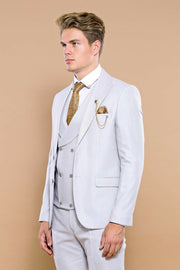 Self Patterned Light Grey Vested Suit | Wessi $100 - $150, $150 - $200, 3-piece-suit, 36, 40, 42, 44, 46, Blue, Daily, Double Breasted, mens-suit, mens-suit_obsolete, Modern Fit, Office, Patt