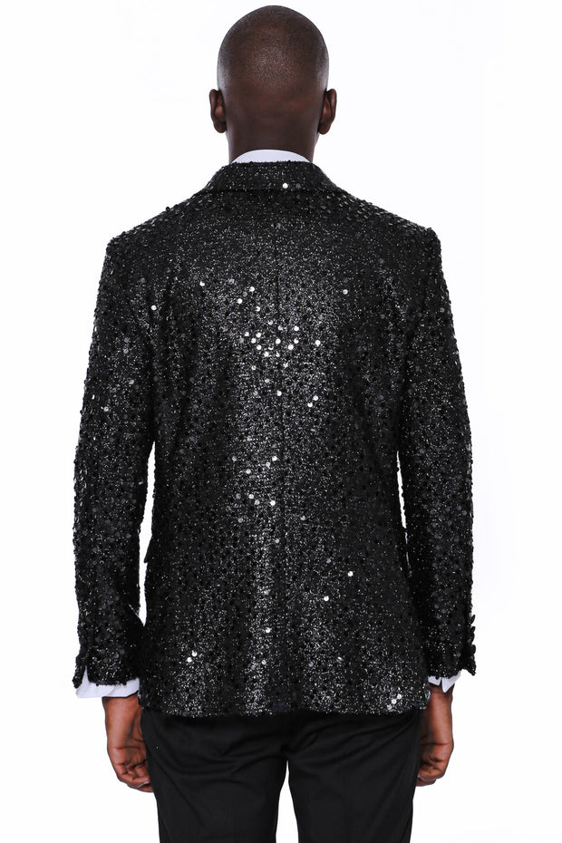 Sequin Patterned Black Party Blazer | Wessi 3-piece-suit, 36, 38, 40, 42, 44, 46, 48, Men's Blazers, Modern Fit, Party, Peak, Peak Lapel, Shiny, Slim Fit, Slim Fit Blazers, Wedding Men's Blaz