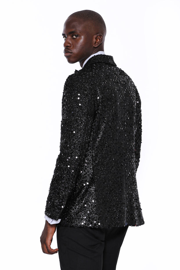 Sequin Patterned Black Party Blazer | Wessi 3-piece-suit, 36, 38, 40, 42, 44, 46, 48, Men's Blazers, Modern Fit, Party, Peak, Peak Lapel, Shiny, Slim Fit, Slim Fit Blazers, Wedding Men's Blaz