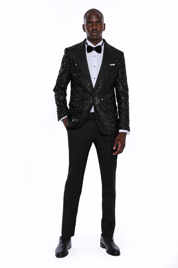 Sequin Patterned Black Party Blazer | Wessi 3-piece-suit, 36, 38, 40, 42, 44, 46, 48, Men's Blazers, Modern Fit, Party, Peak, Peak Lapel, Shiny, Slim Fit, Slim Fit Blazers, Wedding Men's Blaz