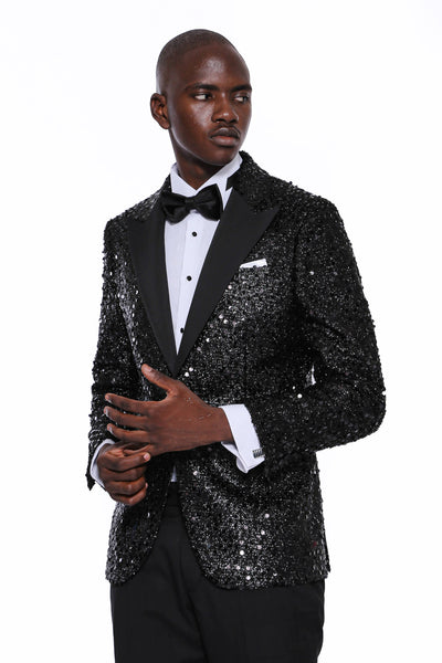 Sequin Patterned Black Party Blazer | Wessi 3-piece-suit, 36, 38, 40, 42, 44, 46, 48, Men's Blazers, Modern Fit, Party, Peak, Peak Lapel, Shiny, Slim Fit, Slim Fit Blazers, Wedding Men's Blaz