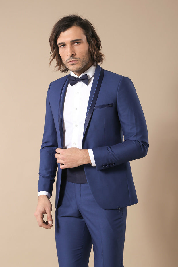 Shawl Lapel Navy Tuxedo Suit | Wessi $50 - $100, 3-piece-suit, 34, 38, 40, 6 Drop, Blue, Italian, Italian Suit, Modern Fit, Navy, Navy Blue, Navy Blue Suit, Party, Plain, Shawl, Slim Fit, Sli