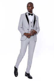 Shawl Lapel Patterned Light Grey Groom Suit 3-piece-suit, 34, 36, 38, 46, 48, 6 Drop, Italian, mens-suit_obsolete, Modern Fit, Party, Patterned, Shawl, Shawl Collar Tuxedo, Slim Fit, Slim Fit