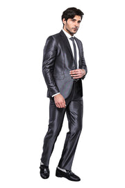 Shiny Black Slim Fit Suit | Wessi 3-piece-suit, 34, 40, 42, Italian Suit, mens-suit_obsolete, Modern Fit, Party, Peak, Peak Lapel, Slim Fit, Suit, Wedding SuitItalian Suit - wessi