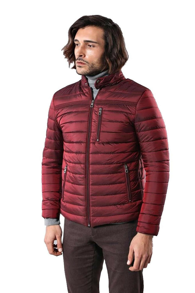 Shiny Burgundy Men's Down Coat | Wessi 3-piece-suit, 34, 36, 38, 44, Jackets, Modern Fit, Outwear, Puffer Coats, Quilted, Slim Fit, Zippered OutwearJacketsPuffer Coats - wessi