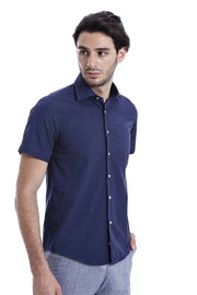 Short Sleeve Poly Cotton Navy Blue Slim Fit Shirt 3-piece-suit, Basic, Blue, Daily, Modern Fit, Navy, navy-blue, Plain, S, Shirt, Short Sleeve, Short Sleeve Shirt, Slim Fit ShirtShort Sleeve 