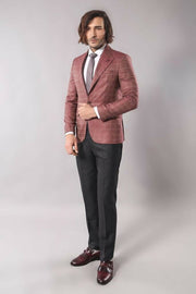 Single Button Wide Pointed Collar Burgundy Blazer $50 - $100, 34, 36, 38, 40, 6 Drop, Burgundy, Casual, Italian, Linen Blazer, Men's Blazers, Modern Fit, Peak, pink, Slim Fit OutletBlazer - w