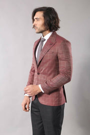 Single Button Wide Pointed Collar Burgundy Blazer $50 - $100, 34, 36, 38, 40, 6 Drop, Burgundy, Casual, Italian, Linen Blazer, Men's Blazers, Modern Fit, Peak, pink, Slim Fit OutletBlazer - w