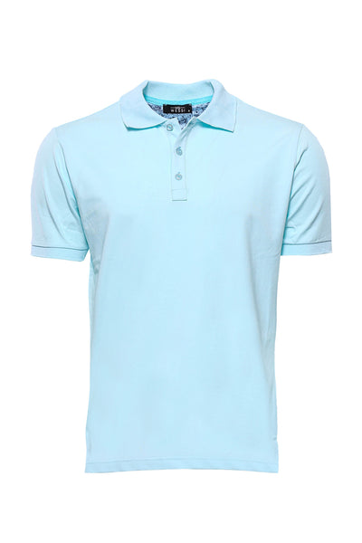 Sky Blue Polo Collar T-shirt 3-piece-suit, Basic, Casual, Daily, Essentials, Knit, Modern Fit, Plain, Polo, Polo T-Shirt, Slim Fit, T-Shirt T-ShirtPolo T-Shirt - wessi