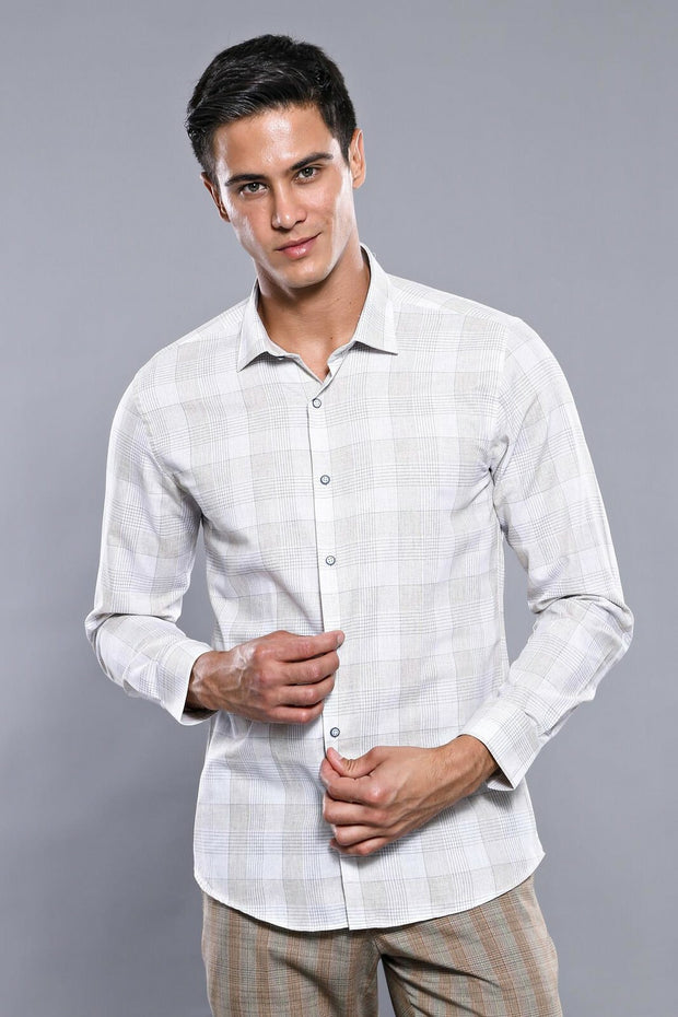 Slim Fit Checked Beige Shirt 3-piece-suit, Casual, Checked, Daily, Italian, Modern Fit, Office, Plaid, Shirt, Slim Fit, Slim Fit Shirt ShirtSlim Fit Shirt - wessi