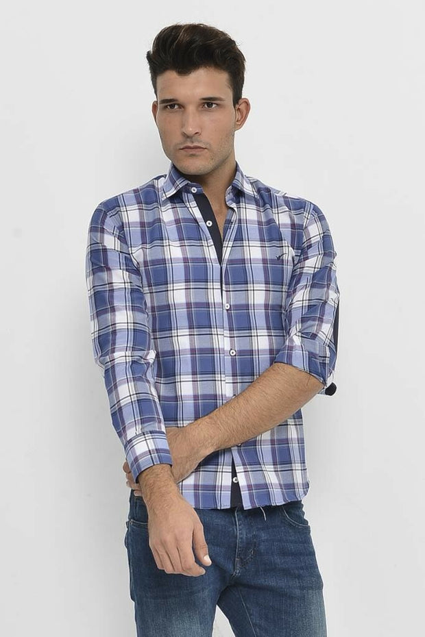 Slim Fit Plaid Patterned Navy Blue Shirt 3-piece-suit, blue, Casual, Checked, Daily, Italian, Modern Fit, Navy, Navy Blue, Plaid, Plaid Shirt, S, Shirt, Slim Fit, Sport ShirtPlaid Shirt - wes