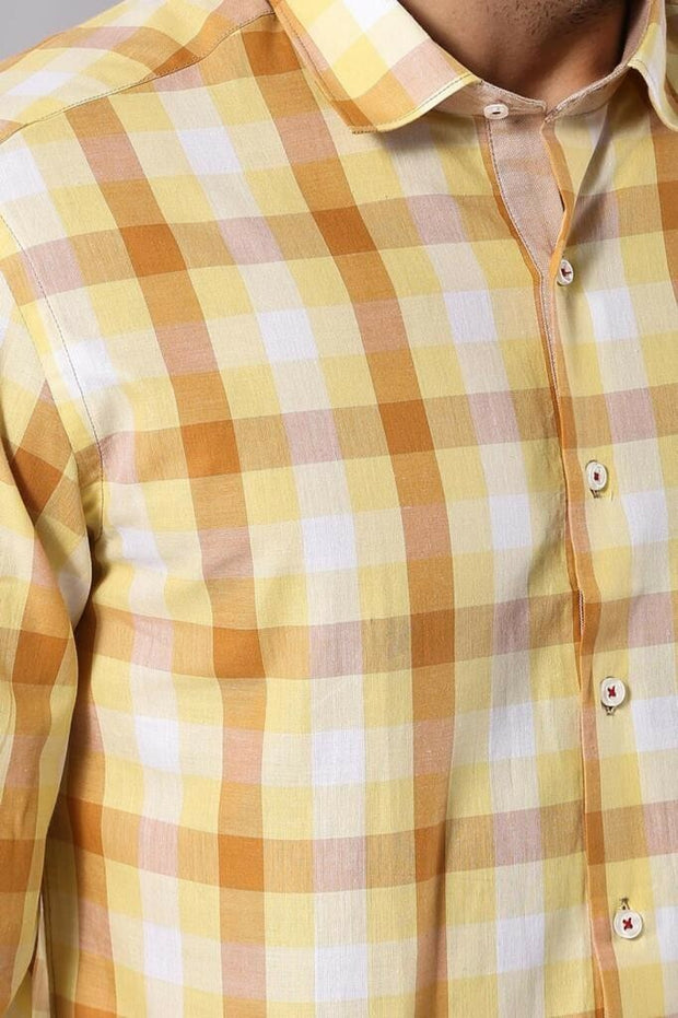 Slim Fit Plaid Patterned Yellow Shirt 3-piece-suit, Casual, Casual Shirt, Checked, Daily, Italian, Modern Fit, Plaid, Shirt, Slim Fit, Sport, yellow ShirtCasual Shirt - wessi