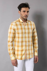 Slim Fit Plaid Patterned Yellow Shirt 3-piece-suit, Casual, Casual Shirt, Checked, Daily, Italian, Modern Fit, Plaid, Shirt, Slim Fit, Sport, yellow ShirtCasual Shirt - wessi