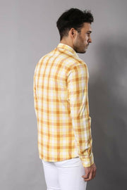 Slim Fit Plaid Patterned Yellow Shirt 3-piece-suit, Casual, Casual Shirt, Checked, Daily, Italian, Modern Fit, Plaid, Shirt, Slim Fit, Sport, yellow ShirtCasual Shirt - wessi