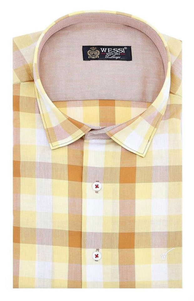 Slim Fit Plaid Patterned Yellow Shirt 3-piece-suit, Casual, Casual Shirt, Checked, Daily, Italian, Modern Fit, Plaid, Shirt, Slim Fit, Sport, yellow ShirtCasual Shirt - wessi