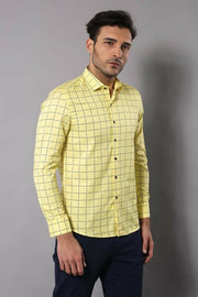 Slim Fit Plaid Yellow Shirt 3-piece-suit, Casual, Casual Shirt, Daily, Italian, M, Modern Fit, Plaid, S, Shirt, Slim Fit, Sport, XL, yellow OutletT-shirt - wessi