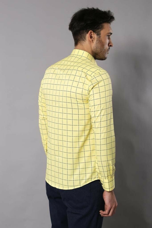 Slim Fit Plaid Yellow Shirt 3-piece-suit, Casual, Casual Shirt, Daily, Italian, M, Modern Fit, Plaid, S, Shirt, Slim Fit, Sport, XL, yellow OutletT-shirt - wessi