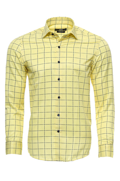 Slim Fit Plaid Yellow Shirt 3-piece-suit, Casual, Casual Shirt, Daily, Italian, M, Modern Fit, Plaid, S, Shirt, Slim Fit, Sport, XL, yellow OutletT-shirt - wessi