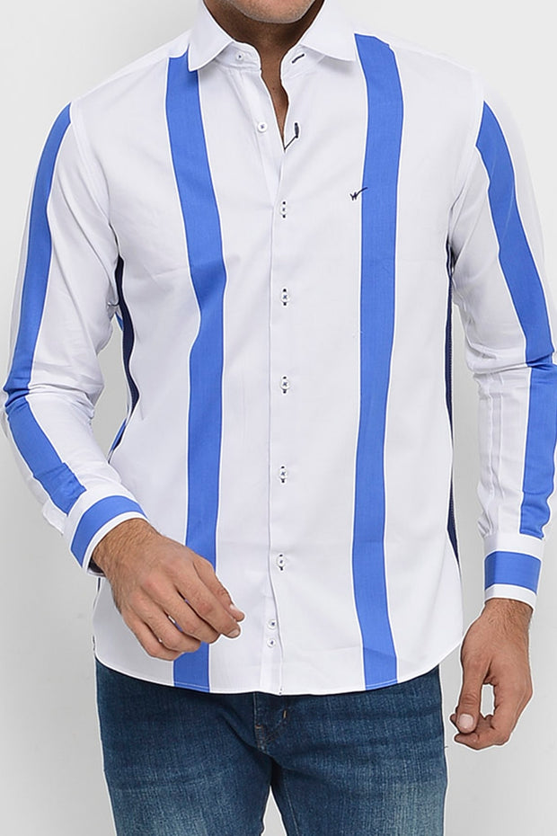 Slim-Fit White Striped Cotton Satin Shirt 3-piece-suit, Casual, Cuff, Daily, Dress Shirt, Italian, Long Sleeve, M, Modern Fit, S, Shirt, Slim Fit, Sport, Striped, white ShirtDress Shirt - wes