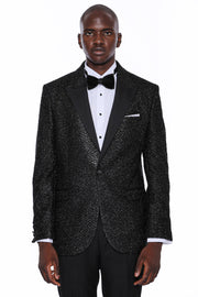 Sparkly Black Patterned Party Blazer 3-piece-suit, 36, 38, 40, 42, 44, 46, 48, 6 Drop, Black, Italian Suit, Men's Blazers, Modern Fit, Party, Patterned, Peak, Peak Lapel, Shiny, Slim Fit, Sli