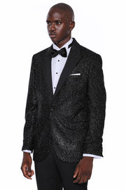 Sparkly Black Patterned Party Blazer 3-piece-suit, 36, 38, 40, 42, 44, 46, 48, 6 Drop, Black, Italian Suit, Men's Blazers, Modern Fit, Party, Patterned, Peak, Peak Lapel, Shiny, Slim Fit, Sli