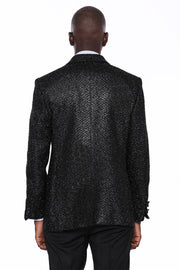 Sparkly Black Patterned Party Blazer 3-piece-suit, 36, 38, 40, 42, 44, 46, 48, 6 Drop, Black, Italian Suit, Men's Blazers, Modern Fit, Party, Patterned, Peak, Peak Lapel, Shiny, Slim Fit, Sli