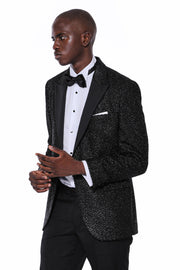 Sparkly Black Patterned Party Blazer 3-piece-suit, 36, 38, 40, 42, 44, 46, 48, 6 Drop, Black, Italian Suit, Men's Blazers, Modern Fit, Party, Patterned, Peak, Peak Lapel, Shiny, Slim Fit, Sli