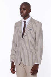 Striped Blazer Plain Pants Beige Suit 3-piece-suit, 36, 38, 40, 42, 44, 46, 48, mens-suit_obsolete, Modern Fit, Peak, Peak Lapel, Slim Fit, Slim Fit Suit, Striped, Suit SuitSlim Fit Suit - we