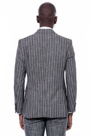 Striped Blazer Plain Pants Black Suit 36, 38, 40, 42, 44, 46, 48, New Season, Peak, Peak Lapel, Striped New Season - wessi