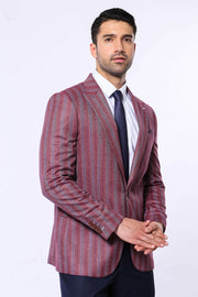 Striped Burgundy Blazer 3-piece-suit, 36, 38, 40, 42, 44, 46, 48, Men's Blazers, Modern Fit, Peak, Peak Lapel, Slim Fit, Sport Coats, Striped Men's BlazersSport Coats - wessi