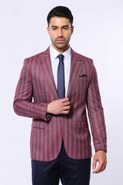 Striped Burgundy Blazer 3-piece-suit, 36, 38, 40, 42, 44, 46, 48, Men's Blazers, Modern Fit, Peak, Peak Lapel, Slim Fit, Sport Coats, Striped Men's BlazersSport Coats - wessi