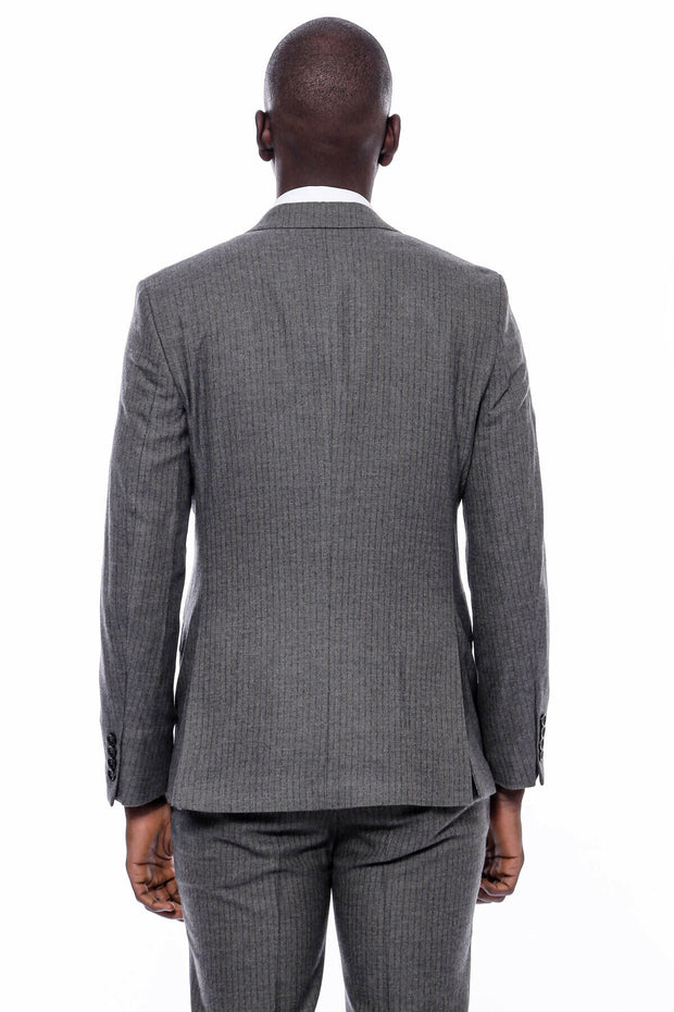 Striped Dark Beige Double Breasted Suit $150 - $200, 3-piece-suit, 36, 38, 40, 42, 44, 46, 48, 6 Drop, Beige, Daily, Double Breasted, Italian, Italian Suit, mens-suit_obsolete, Modern Fit, No