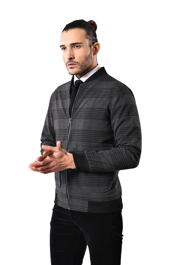 Striped Dark Grey Bomber Coat 3-piece-suit, 36, 38, 40, 42, 44, 46, Jackets, Modern Fit, Outwear, Puffer Coats, Slim Fit, Zippered OutwearJacketsPuffer Coats - wessi