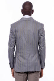 Striped Grey Blazer 3-piece-suit, 36, 38, 40, 42, 44, 46, 48, Men's Blazers, Modern Fit, Peak, Peak Lapel, Slim Fit, Sport Coats, Striped Men's BlazersSport Coats - wessi