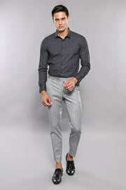 Striped Grey Slim-Fit Trousers | Wessi 28, 3-piece-suit, 30, 32, 34, 36, 38, 40, Casual, Daily, Modern Fit, Slim Fit, Striped, Trouser, Trousers TrouserTrousers - wessi