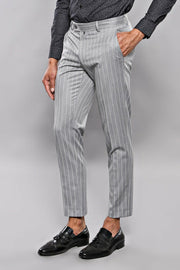 Striped Grey Slim-Fit Trousers | Wessi 28, 3-piece-suit, 30, 32, 34, 36, 38, 40, Casual, Daily, Modern Fit, Slim Fit, Striped, Trouser, Trousers TrouserTrousers - wessi