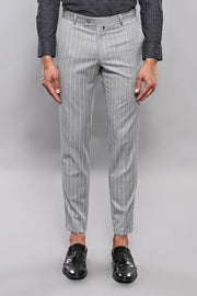 Striped Grey Slim-Fit Trousers | Wessi 28, 3-piece-suit, 30, 32, 34, 36, 38, 40, Casual, Daily, Modern Fit, Slim Fit, Striped, Trouser, Trousers TrouserTrousers - wessi