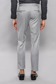 Striped Grey Slim-Fit Trousers | Wessi 28, 3-piece-suit, 30, 32, 34, 36, 38, 40, Casual, Daily, Modern Fit, Slim Fit, Striped, Trouser, Trousers TrouserTrousers - wessi