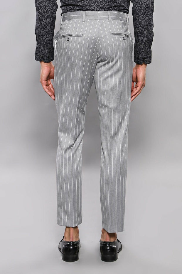 Striped Grey Slim-Fit Trousers | Wessi 28, 3-piece-suit, 30, 32, 34, 36, 38, 40, Casual, Daily, Modern Fit, Slim Fit, Striped, Trouser, Trousers TrouserTrousers - wessi