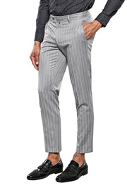 Striped Grey Slim-Fit Trousers | Wessi 28, 3-piece-suit, 30, 32, 34, 36, 38, 40, Casual, Daily, Modern Fit, Slim Fit, Striped, Trouser, Trousers TrouserTrousers - wessi