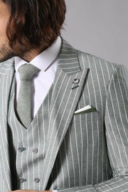 Striped Jacket Green Men's Suit | Wessi $100 - $150, 3-piece-suit, 34, 36, 38, 40, 42, 44, Casual, Daily, Double Breasted, mens-suit, mens-suit_obsolete, Modern Fit, Peak, Peak Lapel, Slim Fi