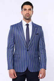 Striped Navy Blue Blazer $50 - $100, 36, 38, 40, 42, 44, 46, 48, 6 Drop, Blue, Blue Blazer, casal, Italian, Men's Blazers, Modern Fit, Navy, Navy Blue, Party, Peak, Peak Lapel, Slim Fit, Spor