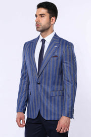 Striped Navy Blue Blazer $50 - $100, 36, 38, 40, 42, 44, 46, 48, 6 Drop, Blue, Blue Blazer, casal, Italian, Men's Blazers, Modern Fit, Navy, Navy Blue, Party, Peak, Peak Lapel, Slim Fit, Spor