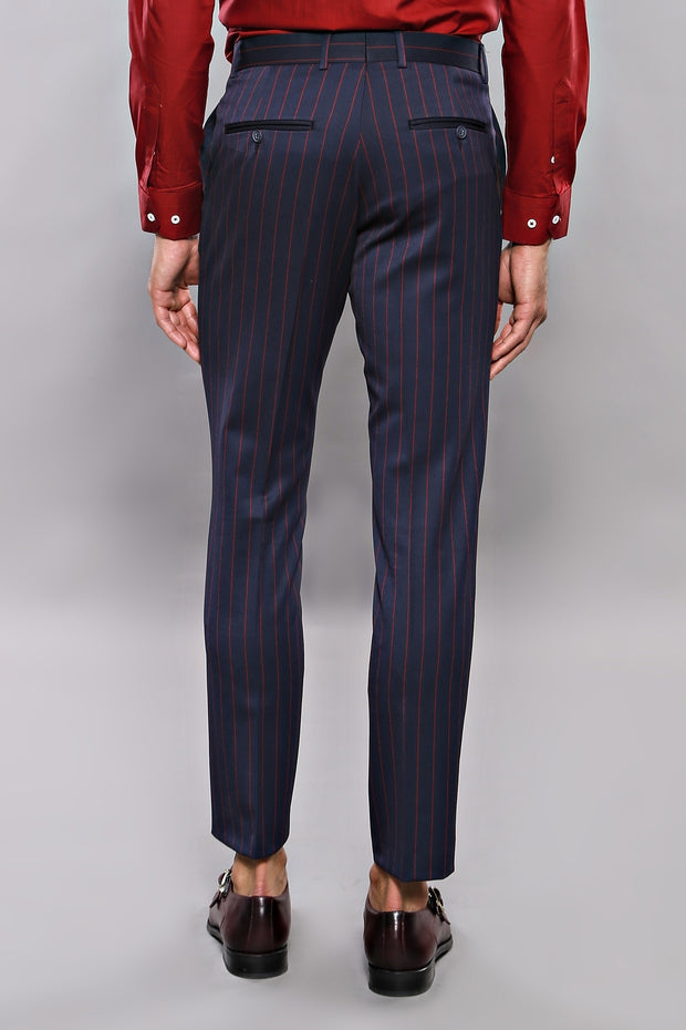 Striped Navy Blue Men's Trousers 28, 3-piece-suit, 30, 38, Blue, Casual, Daily, Modern Fit, Navy, navy-blue, Slim Fit, Striped, Trouser, Trousers TrouserTrousers - wessi