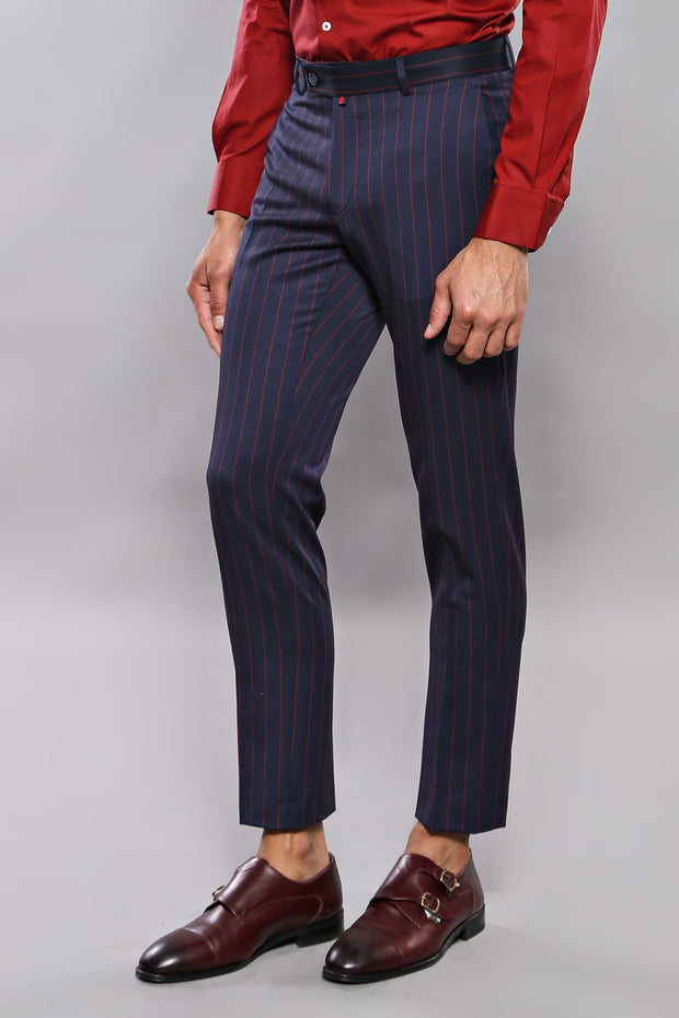 Blue striped hot sale trousers mens