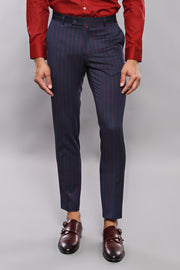 Striped Navy Blue Men's Trousers 28, 3-piece-suit, 30, 38, Blue, Casual, Daily, Modern Fit, Navy, navy-blue, Slim Fit, Striped, Trouser, Trousers TrouserTrousers - wessi