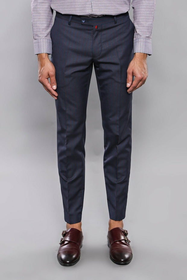 Striped Navy Blue Trousers | Wessi 28, 3-piece-suit, 30, 32, 34, Blue, Casual, Daily, Modern Fit, Navy, navy-blue, Slim Fit, Striped, Trouser, Trousers TrouserTrousers - wessi