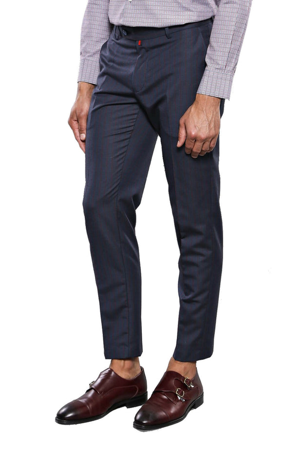 Striped Navy Blue Trousers | Wessi 28, 3-piece-suit, 30, 32, 34, Blue, Casual, Daily, Modern Fit, Navy, navy-blue, Slim Fit, Striped, Trouser, Trousers TrouserTrousers - wessi